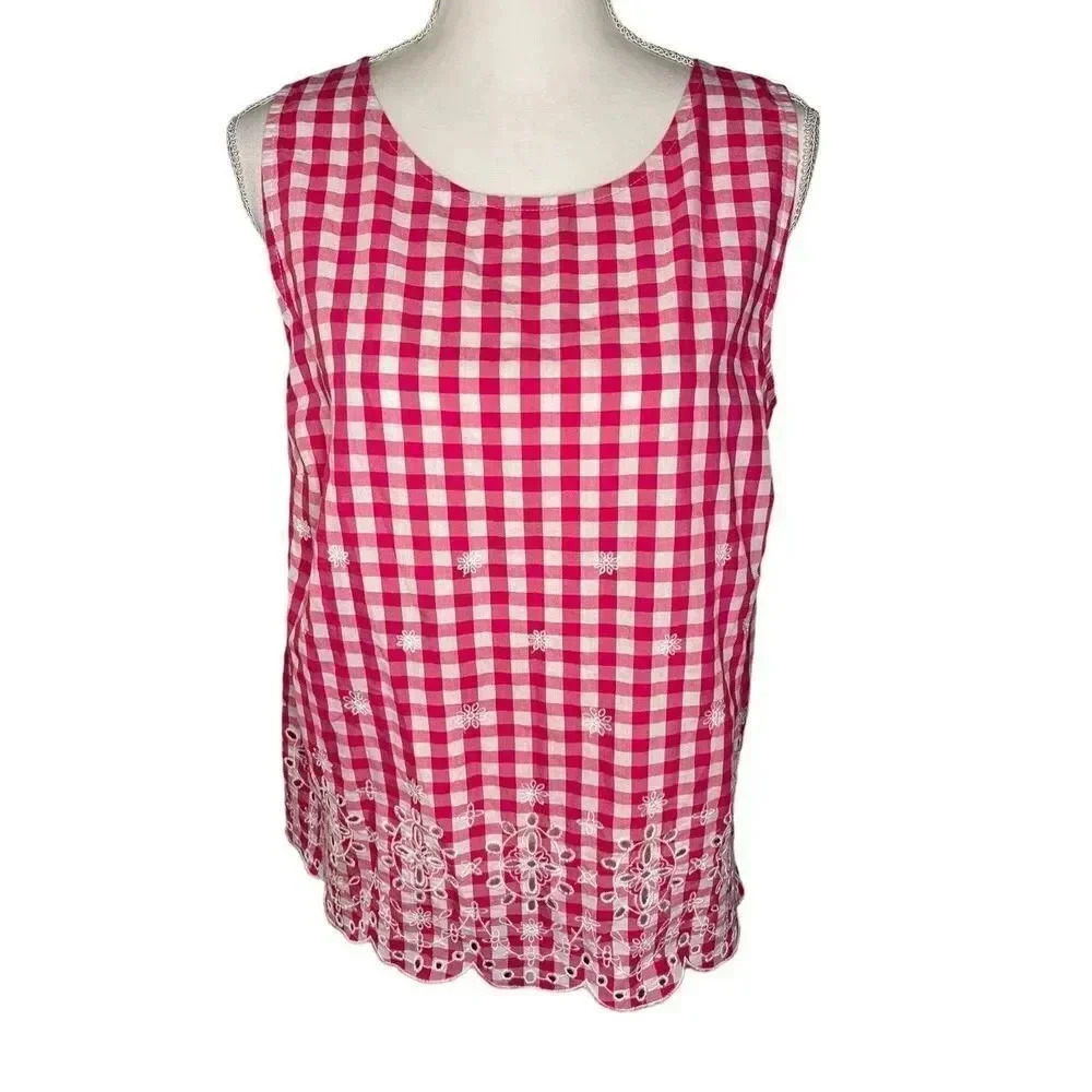 IZOD Women’s Large Pink & White Checkered Floral Sleeveless‎ Top